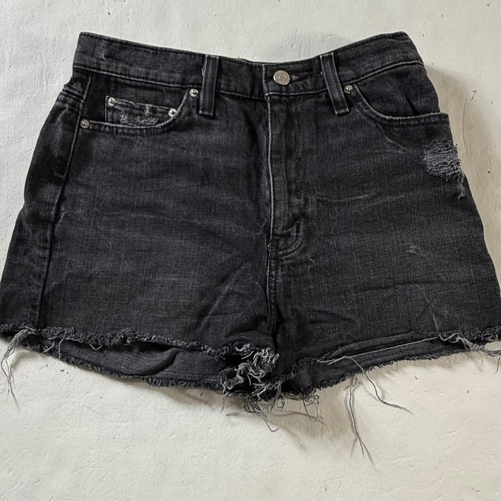 BDG Denim Shorts Womens 28 Black High Rise Girlfriend Distressed Raw Hem